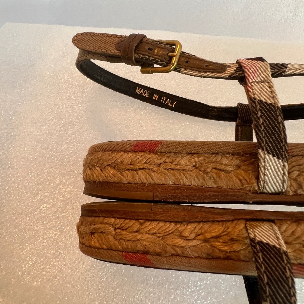 Burberry Nova Check Canvas Espadrille Sandals Criss Cross Strap Flat Sz 6 - Picture 10 of 15